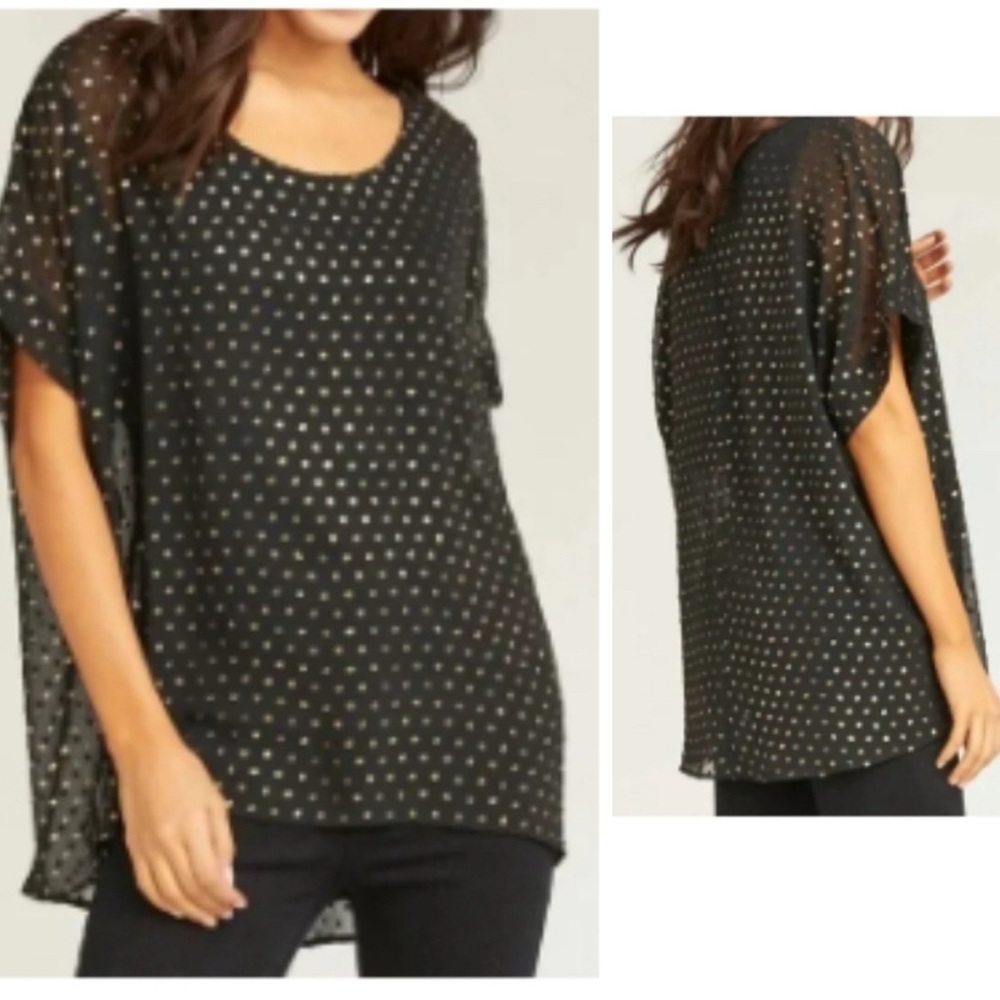 Show Me Your MuMu Cassidy Top Black with Gold Dots Medium Sheer Overlay